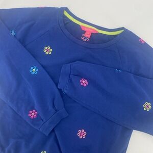 Lilly Pulitzer Landyn Embroidered Floral Ditsy Daisy Sweatshirt Blue Medium